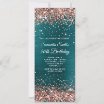 Rose Gold Glitter Teal Blå Folie 50-årsfirande