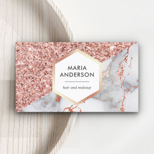 Rose Gold Glitter Vit Marmor Makeup Artist Visitkort
