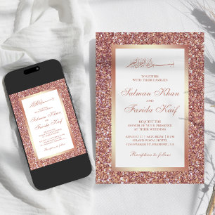 Rose Gold Glitter Vitt Islamiskt Muslimkt Bröllop Inbjudningar