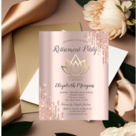 Rose Gold Glitterdroppar Guld Lotus Pensionering Inbjudningar