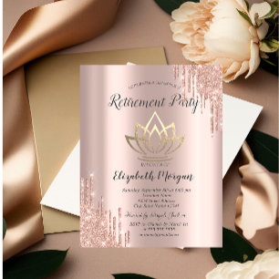 Rose Gold Glitterdroppar Guld Lotus Pensionering Inbjudningar