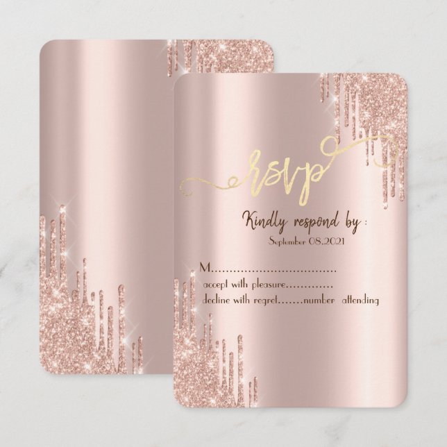 Rose Gold Glitterdroppar Guld RSVP  Inbjudningar (Fram/baksida)