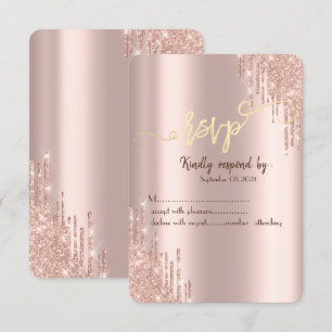 Rose Gold Glitterdroppar Guld RSVP Inbjudningar