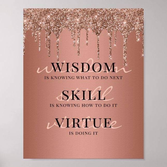 Rose Gold Glitterdroppar Motivationscitat Poster (Framsidan)