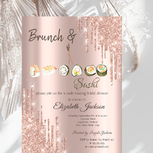Rose Gold Glitterdroppar Sushi Bröllopsdusch Inbjudningar