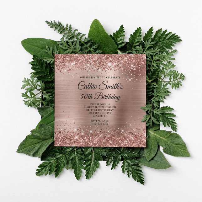 Rose Gold Glitterfolie 50-årsdag Inbjudningar (Create your own milestone birthday invitation for her.)