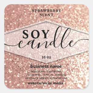 Rose gold glitterig script soy ljusstickermärke fyrkantigt klistermärke