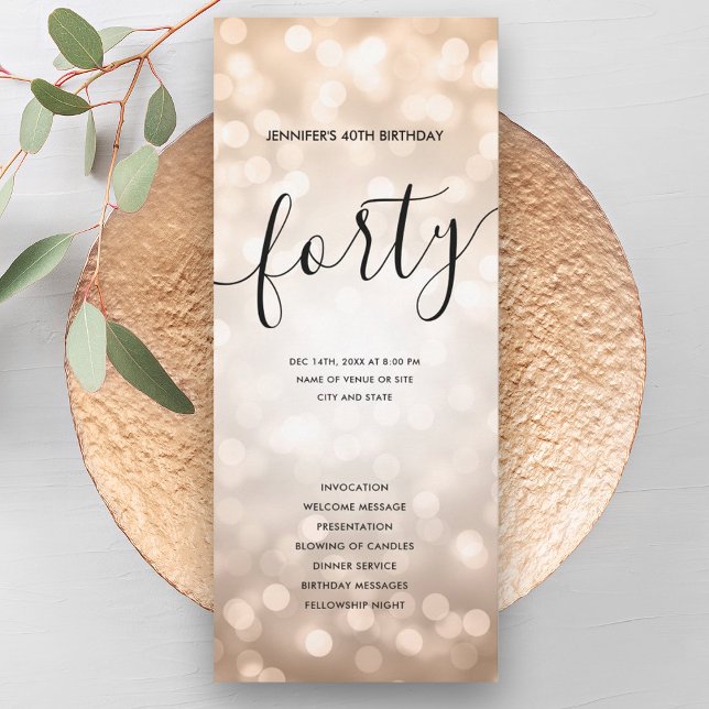 Rose Gold Glitterljus 40-årsfirande Program  (Rose Gold Glitter Lights 40th Birthday Programs )