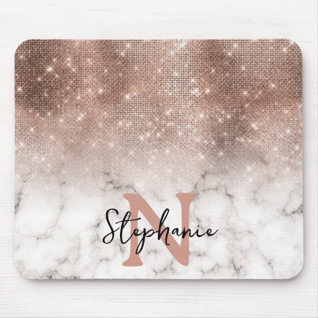 Rose Gold Glittermarmor Ombré Monogram Musmatta (Framsidan)
