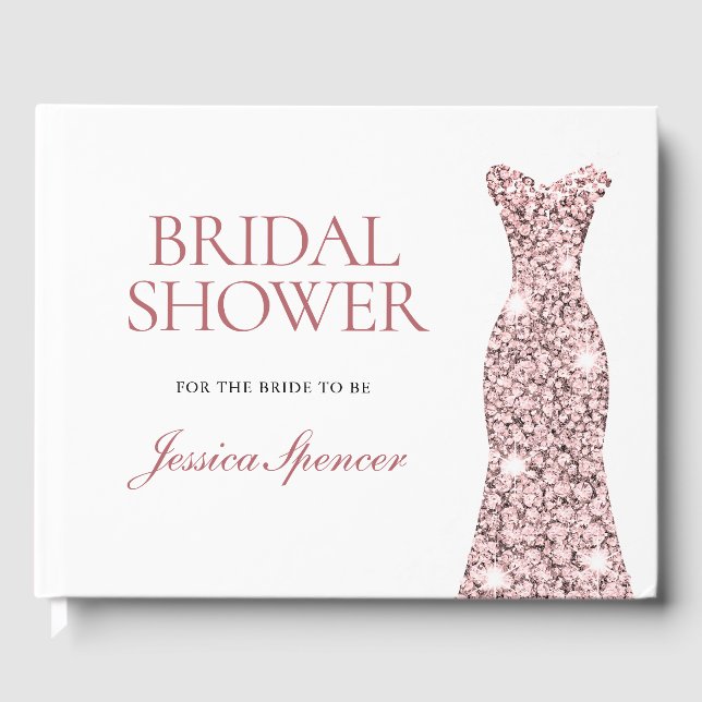 Rose Gold Glittrande Bröllopsduschklänning Gästböcker (Framsida)