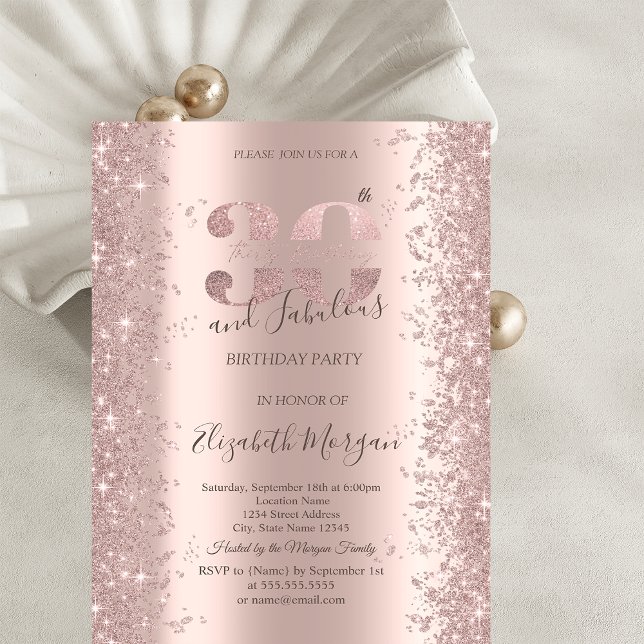 Rose Gold Glittrande Diamanter 30-årsdag Inbjudningar (Skapare uppladdad)