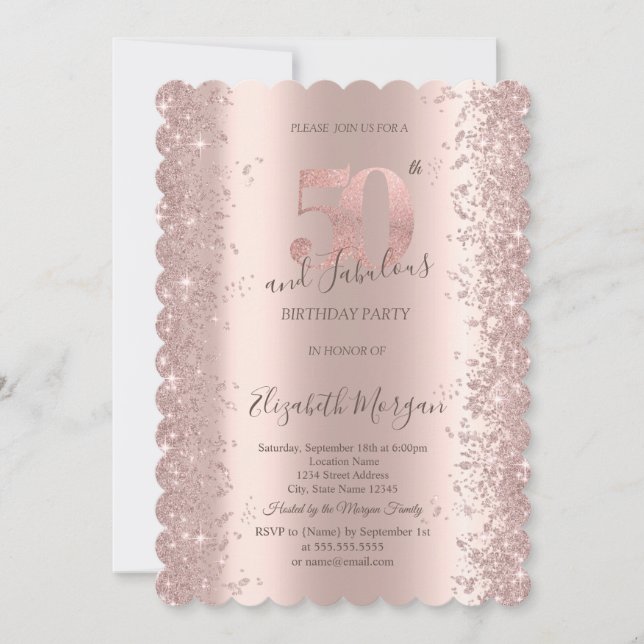 Rose Gold Glittrande Diamanter 50-årsdag Inbjudningar (Framsida)