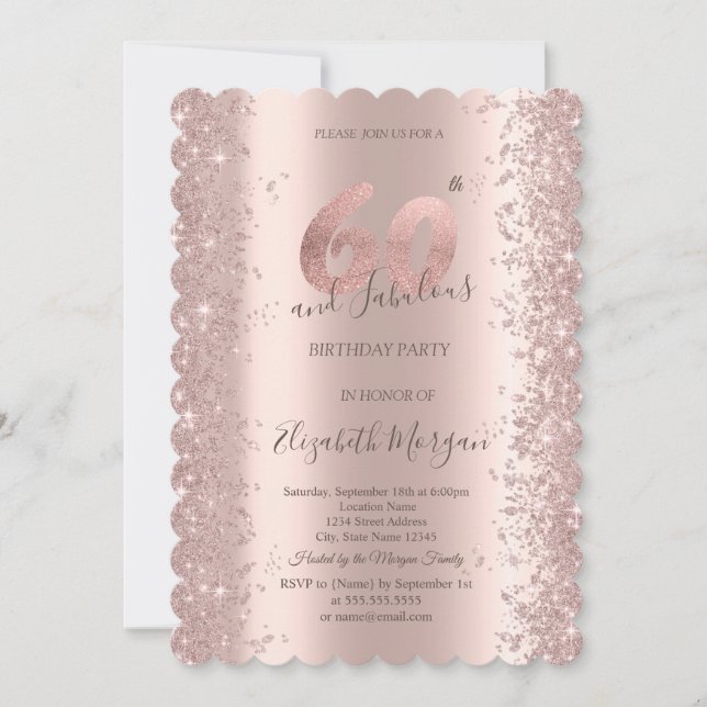 Rose Gold Glittrande Diamanter 60-årsdag Inbjudningar (Framsida)