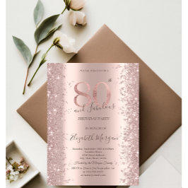 Rose Gold Glittrande Diamanter 80-årsdag Inbjudningar