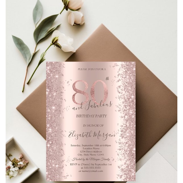 Rose Gold Glittrande Diamanter 80-årsdag Inbjudningar (Skapare uppladdad)