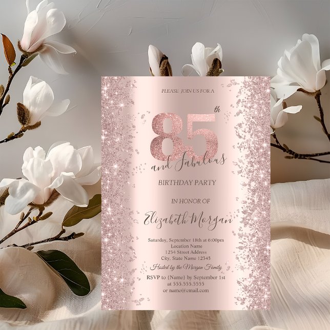 Rose Gold Glittrande Diamanter 85-årsdag Inbjudningar (Skapare uppladdad)