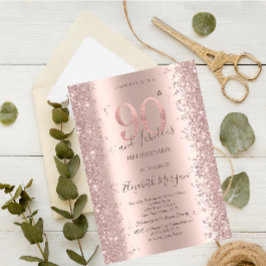 Rose Gold Glittrande Diamanter 90-årsdag Inbjudningar