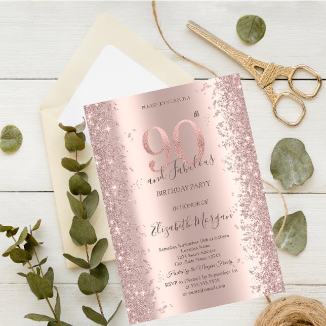 Rose Gold Glittrande Diamanter 90-årsdag  Inbjudningar (Skapare uppladdad)