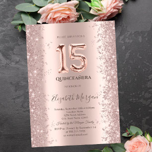 Rose Gold Glittrande Diamanter Quinceanera Inbjudningar