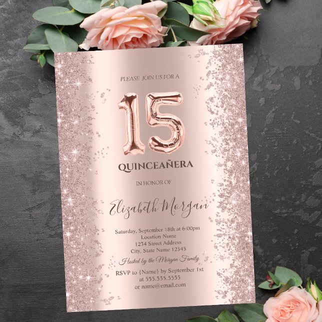 Rose Gold Glittrande Diamanter Quinceanera Inbjudningar (Skapare uppladdad)
