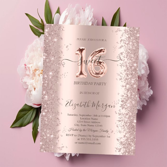 Rose Gold Glittrande Diamanter Sweet 16 Inbjudningar (Skapare uppladdad)