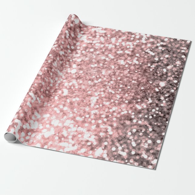 Rose Gold Glittrande Ljusslingor Flickor Glitter Presentpapper (Utrullad)