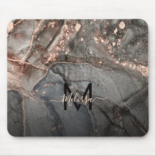 Rose Gold Grå Bläck Marmor Monogram Musmatta