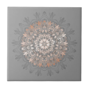Rose Gold Grå Blommig Mandala Kakelplatta