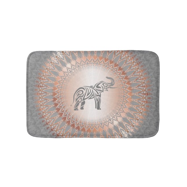 Rose Gold Grå Elefant Mandala Badrumsmatta (Framsidan)