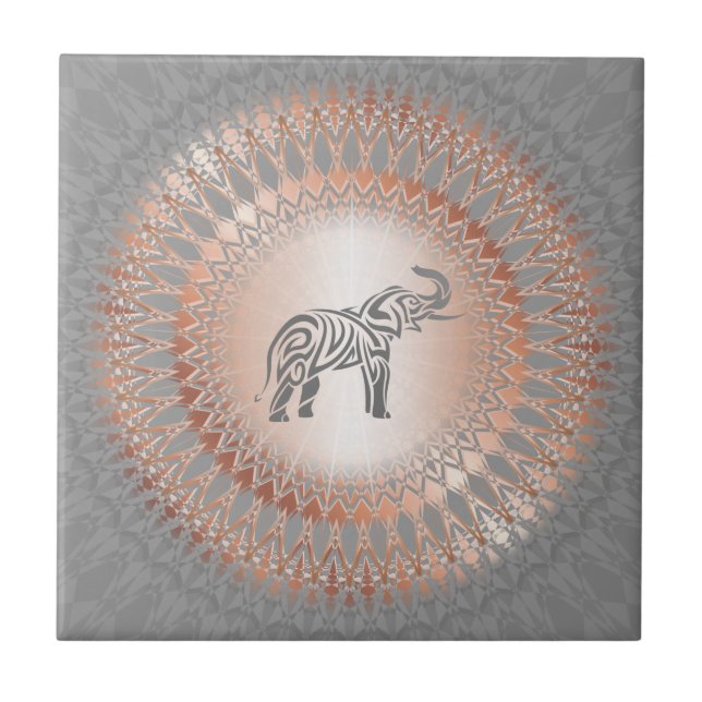 Rose Gold Grå Elefant Mandala Kakelplatta (Framsidan)