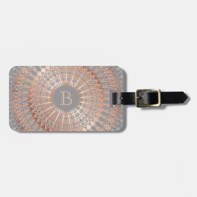 Rose Gold  Grå Mandala Monogram Bagagebricka (Horisontell Framsida)