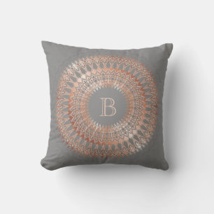 Rose Gold Grå Modern Mandala Monogram Kudde
