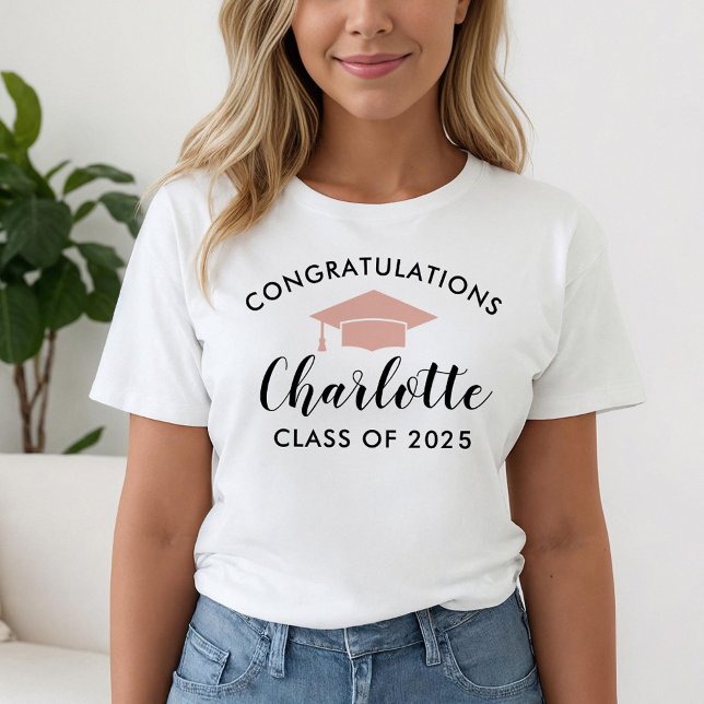 Rose Gold Grattis Graduate Namn 2026 T Shirt (Skapare uppladdad)
