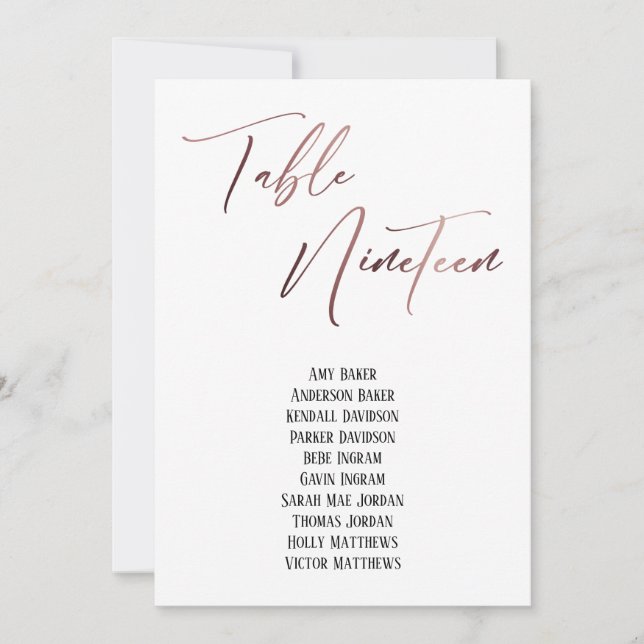 Rose Gold Handwriting Bord Nitton Placeringsplan (Framsida)