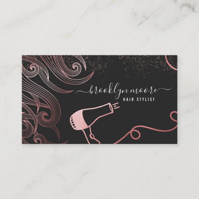 Rose Gold Hår Logo Frisör | Elegant Visitkort (Framsida)