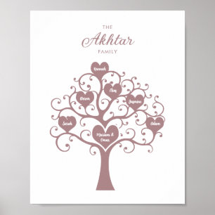Rose Gold Hjärtan Familjeträd Poster