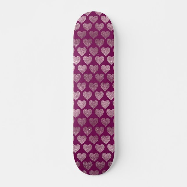 Rose Gold Hjärtan Glitter Mönster Mini Skateboard Bräda 18,5 Cm (Framsida)