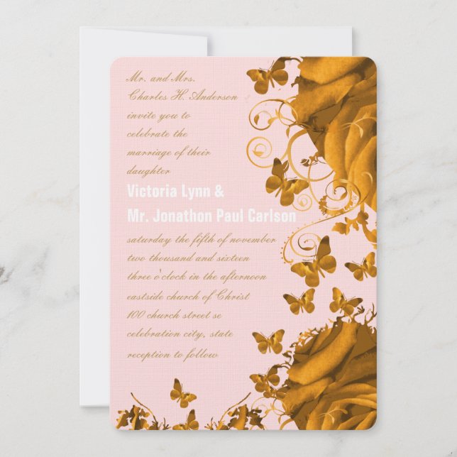 Rose Gold Hjärtan och Rosor Bröllop Inbjudningar (Framsida)