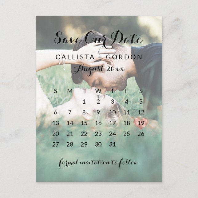 Rose Gold Hjärtformad Foto Kalender Save the Date Meddelande Vykort (Framsida)