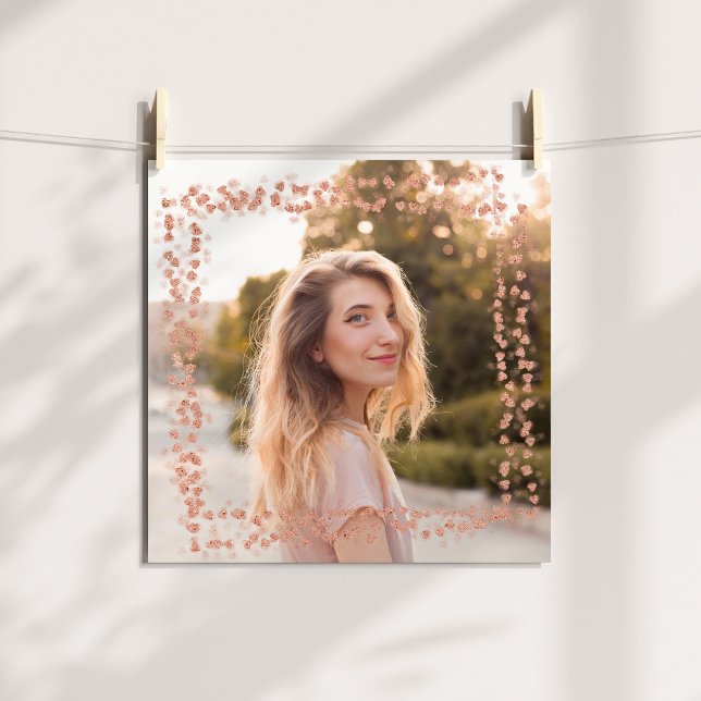 Rose Gold Hjärtgräns Foto Poster (Rose Gold Hearts Border Photo Poster)