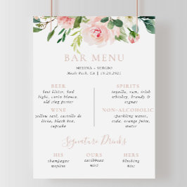Rose Gold Höstblommor Bröllopsbar Meny Poster