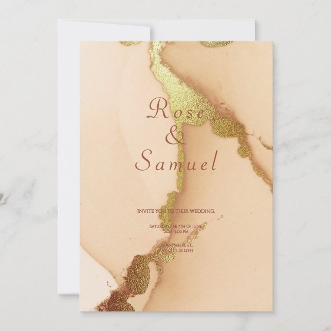 Rose Gold Ink Aesthetic Chic Wedding Invitation Inbjudningar (Framsida)