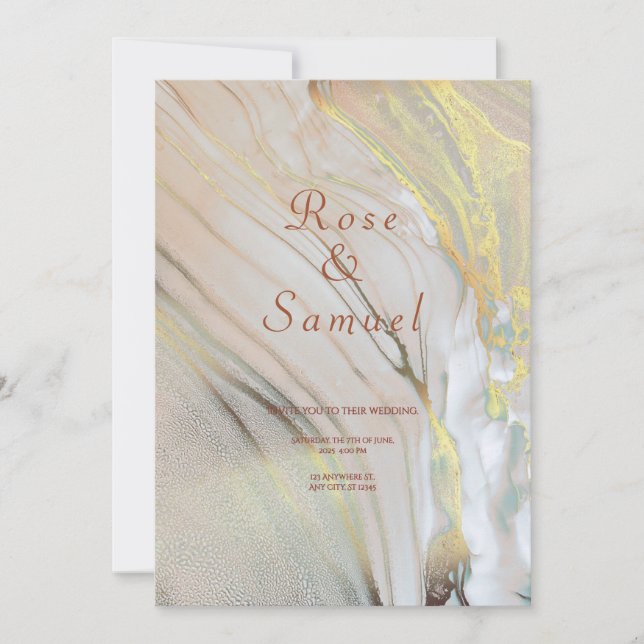Rose Gold Ink Aesthetic Chic Wedding Invitation Inbjudningar (Framsida)