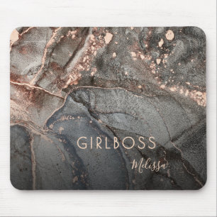Rose Gold Ink Marble Girlboss Namn Musmatta