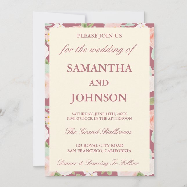 Rose Gold Ivory Floral Monogram Photo Wedding Inbjudningar (Framsida)