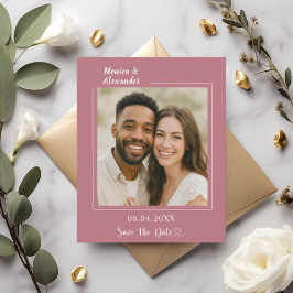 Rose gold ivory photo wedding Save the Date card
