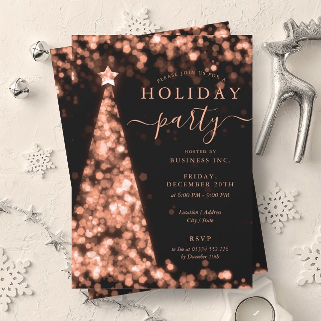 Rose Gold julgran Company Holiday Party  Inbjudningar (Rose Gold Christmas Tree Company Holiday Party Invitation)