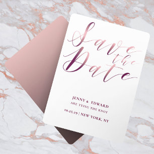 Rose Gold Kalligrafi Modern Bevara Datum Inbjudningar