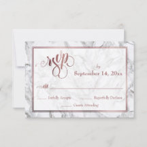 Rose Gold Kalligrafi RSVP Grå och Vit Marmor