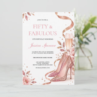 Rose Gold Klackar Champagne Blommig Födelsedag Inbjudningar